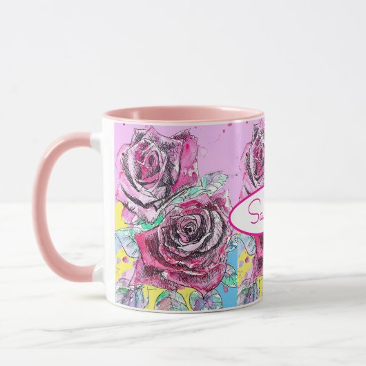 Rote Rose Blume Wasserfarbene Kunst Tasse (Links)