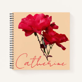 Rote Rose Blumen anpassbarer Name Catherine boho Notizblock