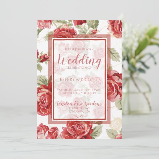 Rote Rose, Blumen-Klassiker Hochzeitseinladung Dankeskarte (Stehend Vorderseite)