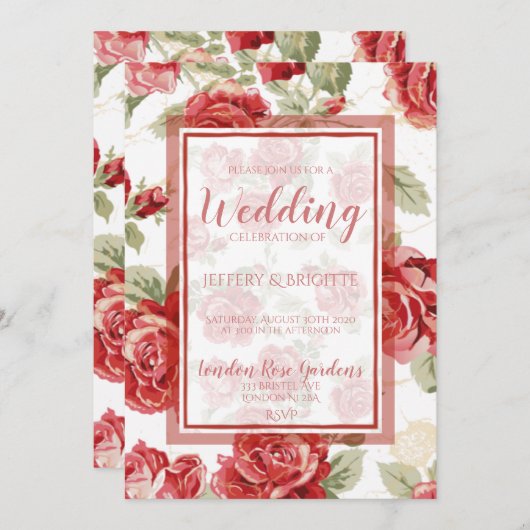 Rote Rose, Blumen-Klassiker Hochzeitseinladung Dankeskarte (Vorne/Hinten)