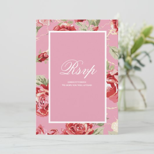 Rote Rose Blumendruck Save the Date RSVP-Karte Einladung (Stehend Vorderseite)