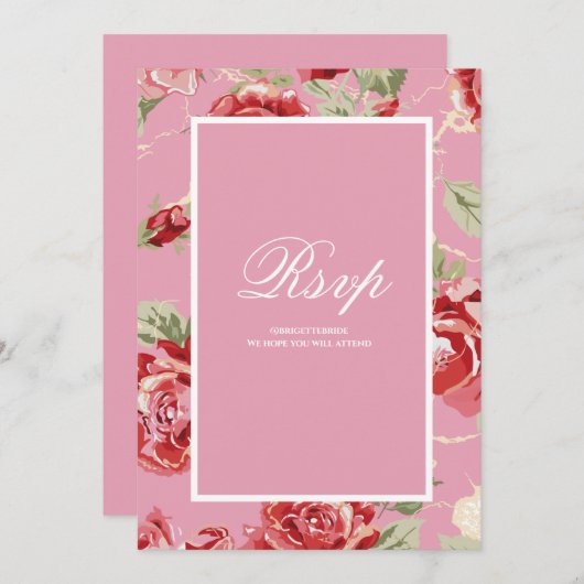 Rote Rose Blumendruck Save the Date RSVP-Karte Einladung (Vorne/Hinten)