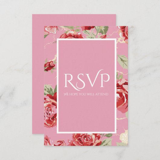 Rote Rose Blumendruck Save the Date RSVP-Karte RSVP Karte (Vorne/Hinten)