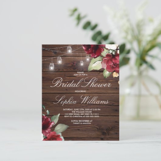 Rote Rose Blumendusche Einladung (Stehend Vorderseite)