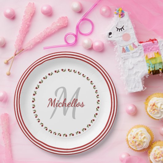 Rote Rose Blumenfotografie - Initial & Name Pappteller (Party)