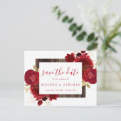 Rote Rose Blumengoldfall Save the Date Postkarte (Stehend Vorderseite)