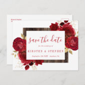 Rote Rose Blumengoldfall Save the Date Postkarte (Vorne/Hinten)