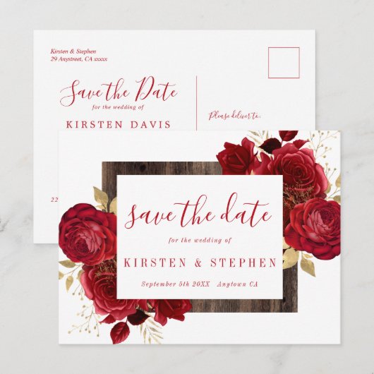 Rote Rose Blumengoldfall Save the Date Postkarte (Vorne/Hinten)