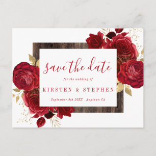 Rote Rose Blumengoldfall Save the Date Postkarte