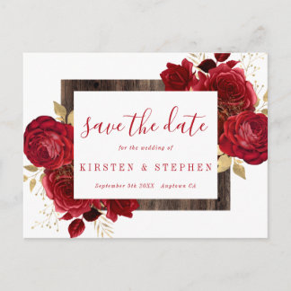 Rote Rose Blumengoldfall Save the Date Postkarte