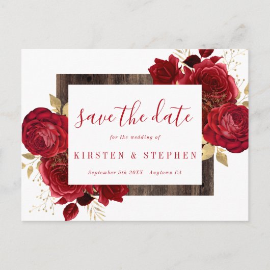 Rote Rose Blumengoldfall Save the Date Postkarte (Vorderseite)