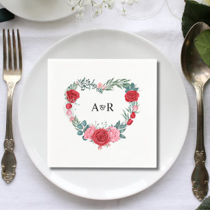 Rote Rose Blumengrün Herz gestreift Hochzeit Serviette