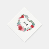 Rote Rose Blumengrün Herz gestreift Hochzeit Serviette (Ecke)