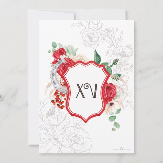 Rote Rose Blumenkohl Wappen Elegante Charro Quince Einladung (Rückseite)