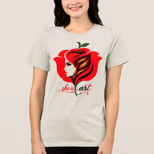 Rote Rose Blumenkunst Tri-Blend Shirt (Vorderseite)