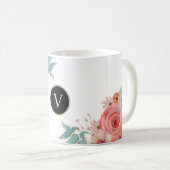 rote Rose Blumenmonogramm Kaffeetasse (VorderseiteRechts)