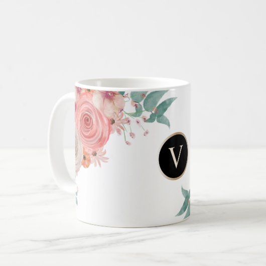 rote Rose Blumenmonogramm Kaffeetasse (Vorderseite Links)