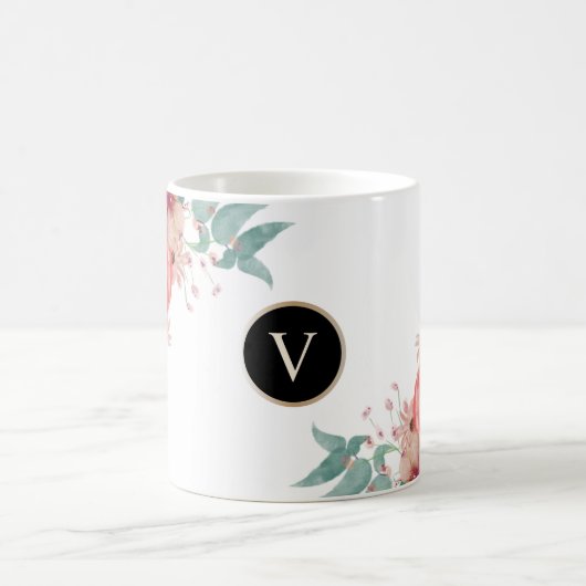 rote Rose Blumenmonogramm Kaffeetasse (Mittel)