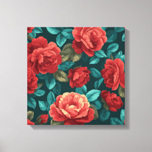 Rote Rose Blumenmuster - Elegante Botanische Kunst Leinwanddruck