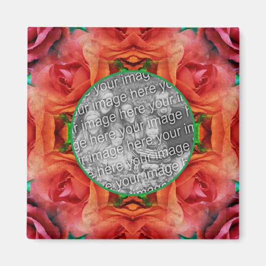 Rote Rose Blumenrahmen Ihr Foto hinzufügen Magnet (Vorne)
