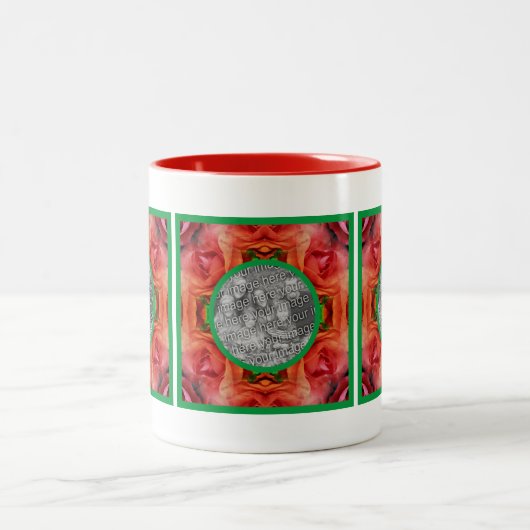 Rote Rose Blumenrahmen Ihr Foto hinzufügen Zweifarbige Tasse (Mittel)