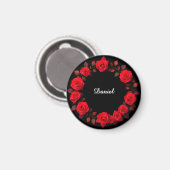 Rote Rose Blumenreath im Schwarzen Hintergrund Magnet (Vorderseite/Rückseite)
