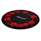 Rote Rose Blumenreath im Schwarzen Hintergrund Schneidebrett (Ecke)