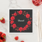 Rote Rose Blumenreath im Schwarzen Hintergrund Serviette (Beispiel)