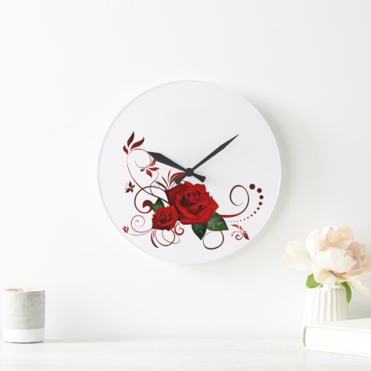 Rote Rose Blumenuhr Große Wanduhr (Zuhause)