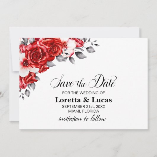 Rote Rose BlumenWedding Speichern Sie das Datum Save The Date (Vorderseite)