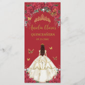 Rote Rose Blumenweißes Kleid Quinceañera XV Menü Programm (Rückseite)
