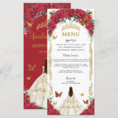 Rote Rose Blumenweißes Kleid Quinceañera XV Menü Programm (Vorne/Hinten)