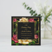 Rote Rose Blütenschwarz Geburtstagsparty Einladung (Stehend Vorderseite)