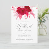 Rote Rose Boho Floral Wedding Einladung (Stehend Vorderseite)
