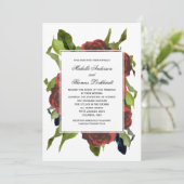 Rote Rose Bouquet Floral Wedding Einladung (Stehend Vorderseite)