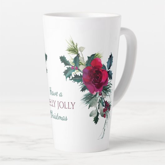 Rote Rose Bouquet Holly Jolly Weihnachten Milchtasse (Rechte Ecke)