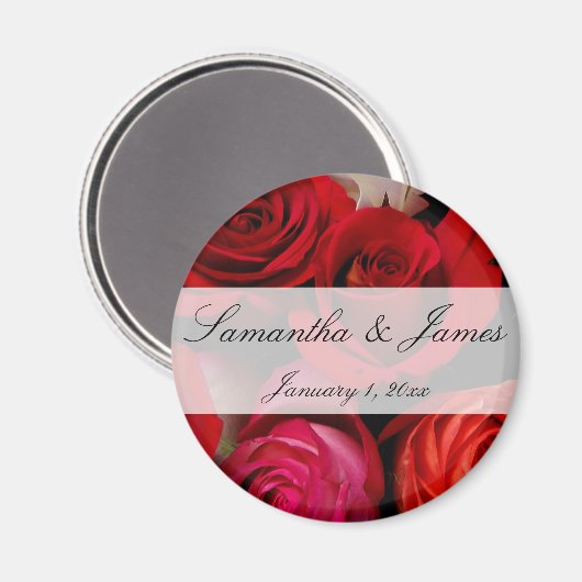 Rote Rose Bouquet Personal Wedding Magnet (Vorderseite/Rückseite)