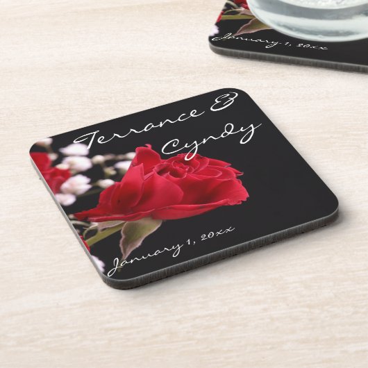 Rote Rose Bouquet Personal Wedding Untersetzer (Linke Seite)
