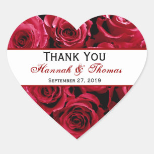Rote Rose Bouquet Vielen Dank, Bride Groom Wedding Herz-Aufkleber