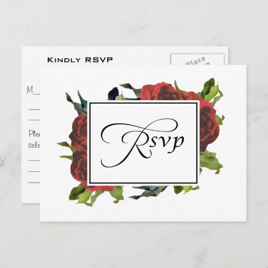 Rote Rose Bouquet Wedding RSVP Einladungspostkarte (Vorne/Hinten)
