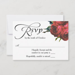 Rote Rose Bouquet Wedding RSVP Karte