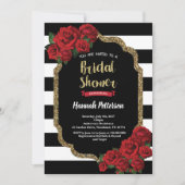 Rote Rose Braun Dusche Einladung schwarz und gold (Vorderseite)