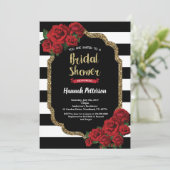 Rote Rose Braun Dusche Einladung schwarz und gold (Stehend Vorderseite)