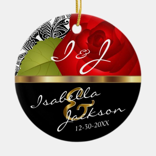 Rote Rose Braut und Groom Hochzeit halten Keramikornament (Vorne)