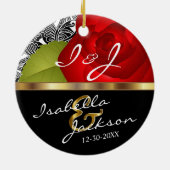 Rote Rose Braut und Groom Hochzeit halten Keramikornament (Hinten)