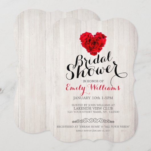 Rote Rose Brautdusche Einladung (Vorne/Hinten)