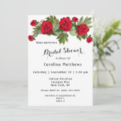 Rote Rose Brautparty Floral Einladung (Stehend Vorderseite)