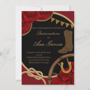 Rote Rose Charra Quinceañera Mexikanische Fiesta Einladung