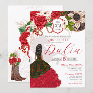 Rote Rose Charro Quinceañera Wappen Florenz Einlad Einladung