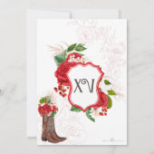 Rote Rose Charro Quinceñera Wappen Einladung (Rückseite)